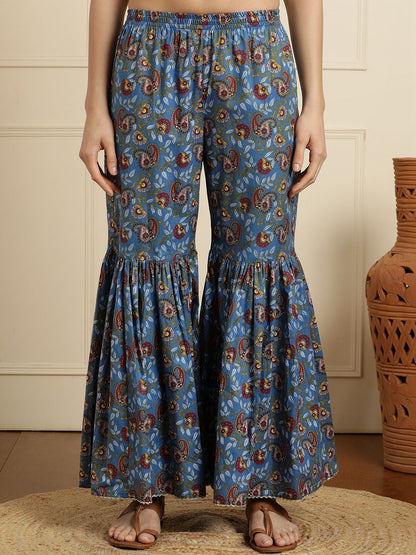 Dhiyona AN Women Ethnic Motifs Printed Panelled Pure Cotton Kurta with Sharara & With Dupatta