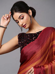 Women's Poly Georgette Rust Solid Designer Saree With Blouse Piece