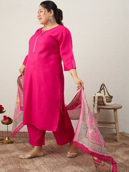Dhiyona Women's Ethnic Motifs Regular Thread Work Kurta with Palazzos & With Dupatta