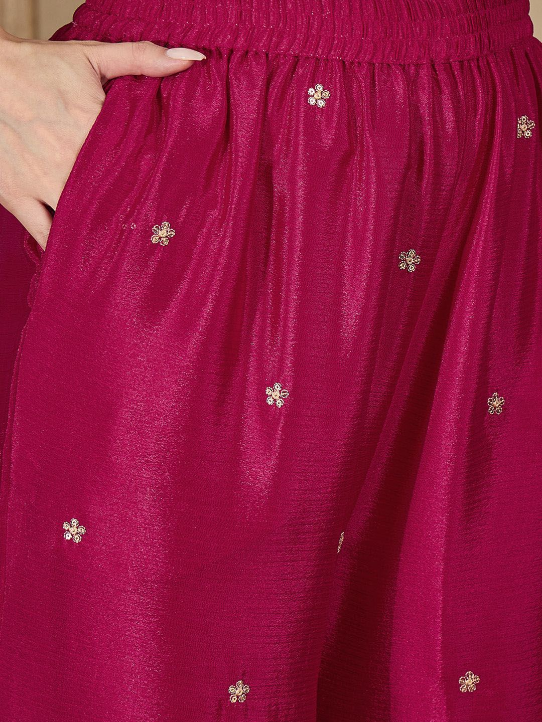 Dhiyona SN Zari Sequence Thread Embroidered Straight Kurta With Palazzos & Dupatta