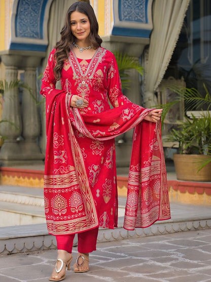 Dhiyona KL Women Ethnic Motifs Printed Regular Mirror Work Kurta with Trousers & With Dupatta