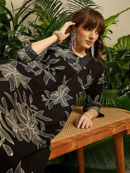 Dhiyona IE Printed V-Neck Top With Trousers