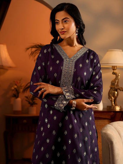 Dhiyona LL Ethnic Motifs Embroidered Sequnnied Straight Kurta With Sharara & Dupatta