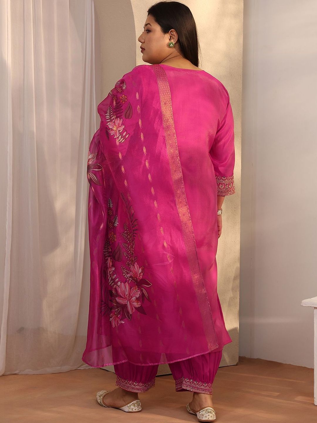 Dhiyona Women's Plus Size Ethnic Motifs Embroidered Kurta with Patiala & Dupatta