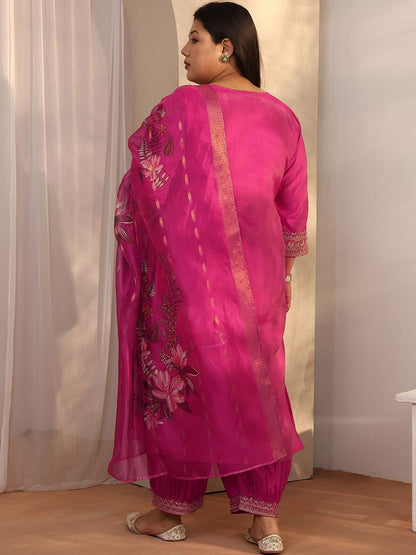 Dhiyona Women's Plus Size Ethnic Motifs Embroidered Kurta with Patiala & Dupatta
