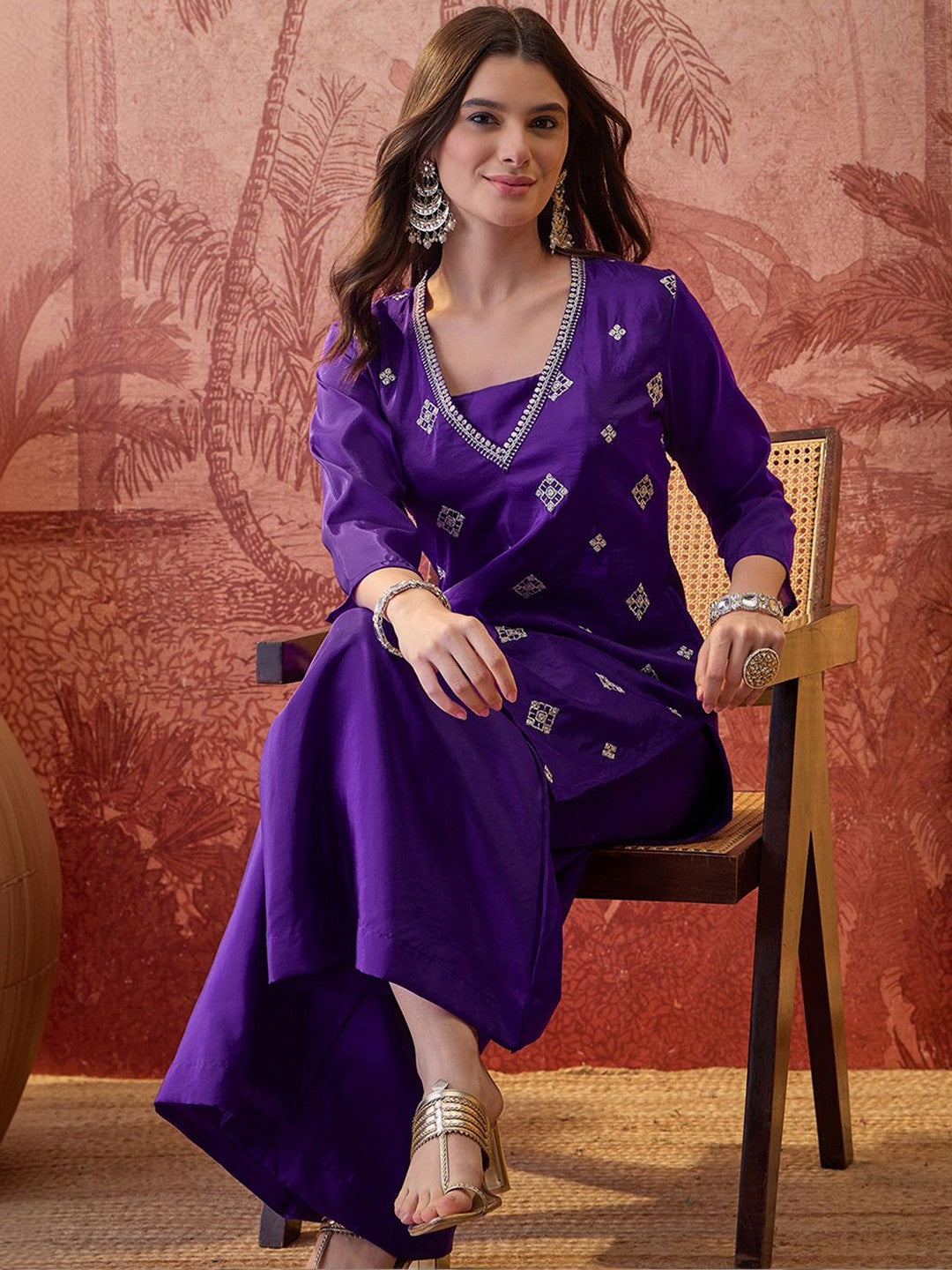 Dhiyona SN Embroidered Straight Kurta With Palazzos
