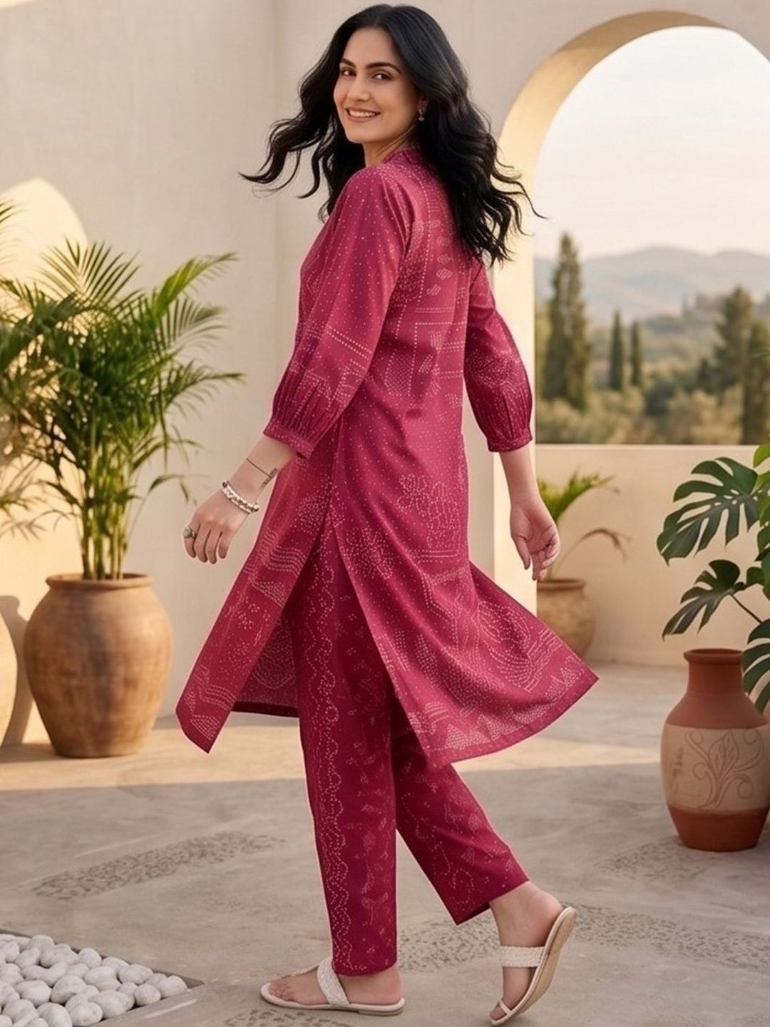 Maroon Women Ethnic Motifs Printed Angrakha Thread Work Chanderi Silk Kurta with Trousers