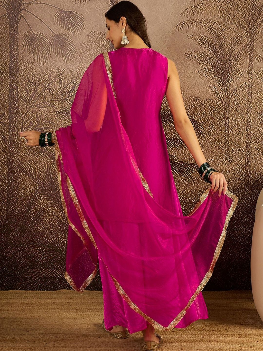 Dhiyona SN Embroidered Sequence Kurta & Palazzos with Dupatta Set