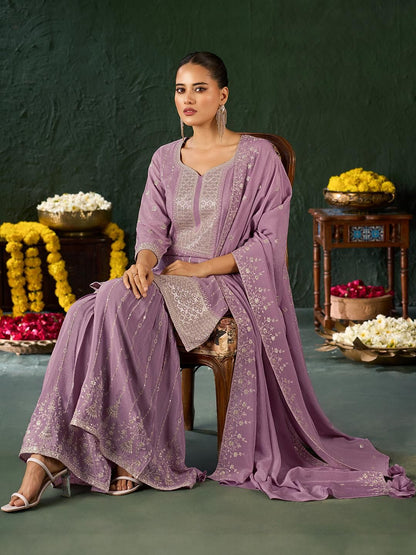 Dhiyona KL Women Embroidered Thread Work Kurta With Sharara & With Dupatta
