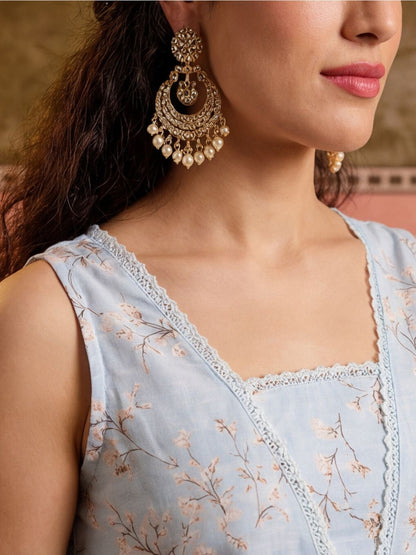 Printed Pure Cotton Square Neck Kurta & Trousers