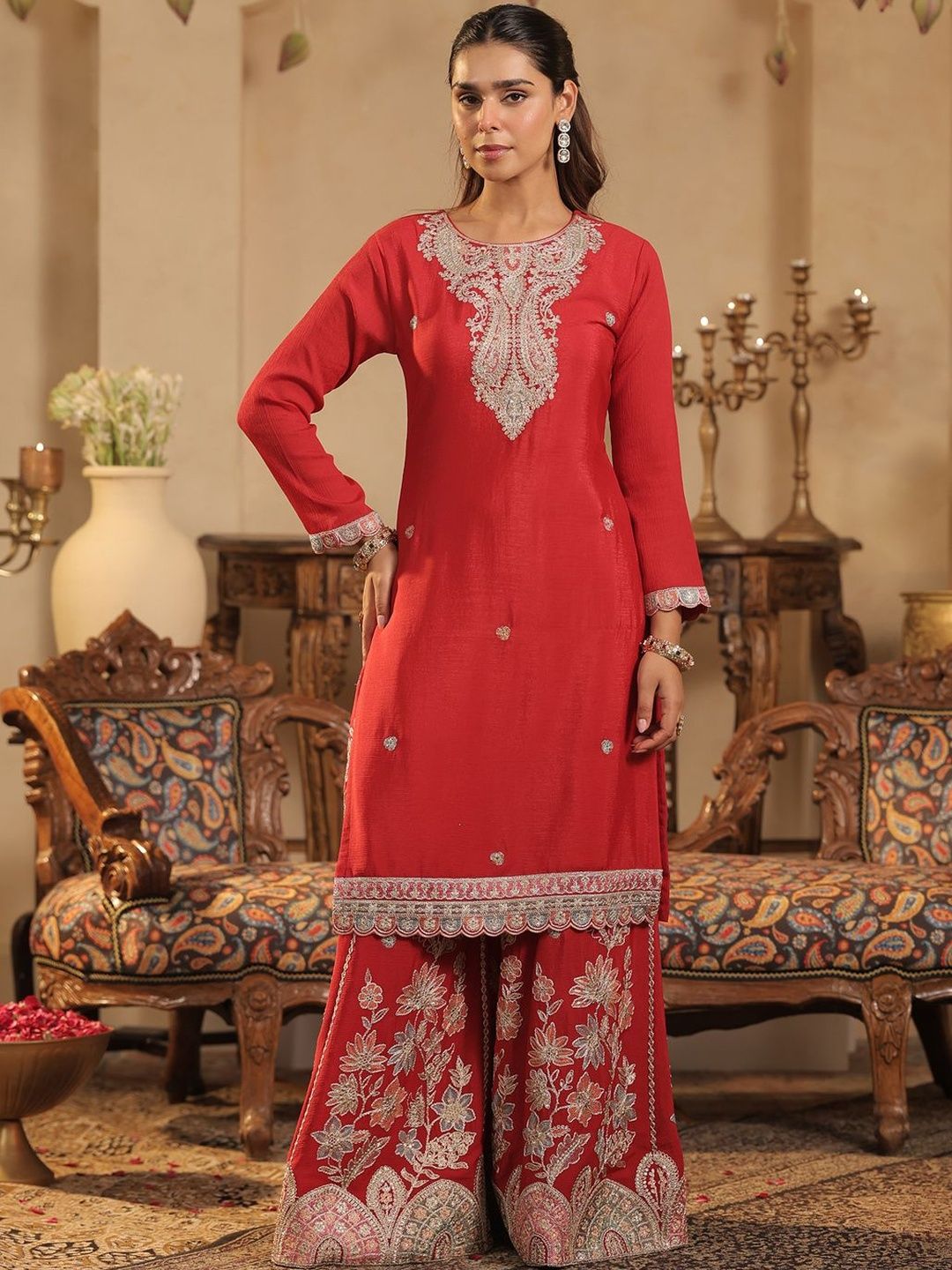 Dhiyona IE Women Floral Printed Kurta with Palazzo & Dupatta