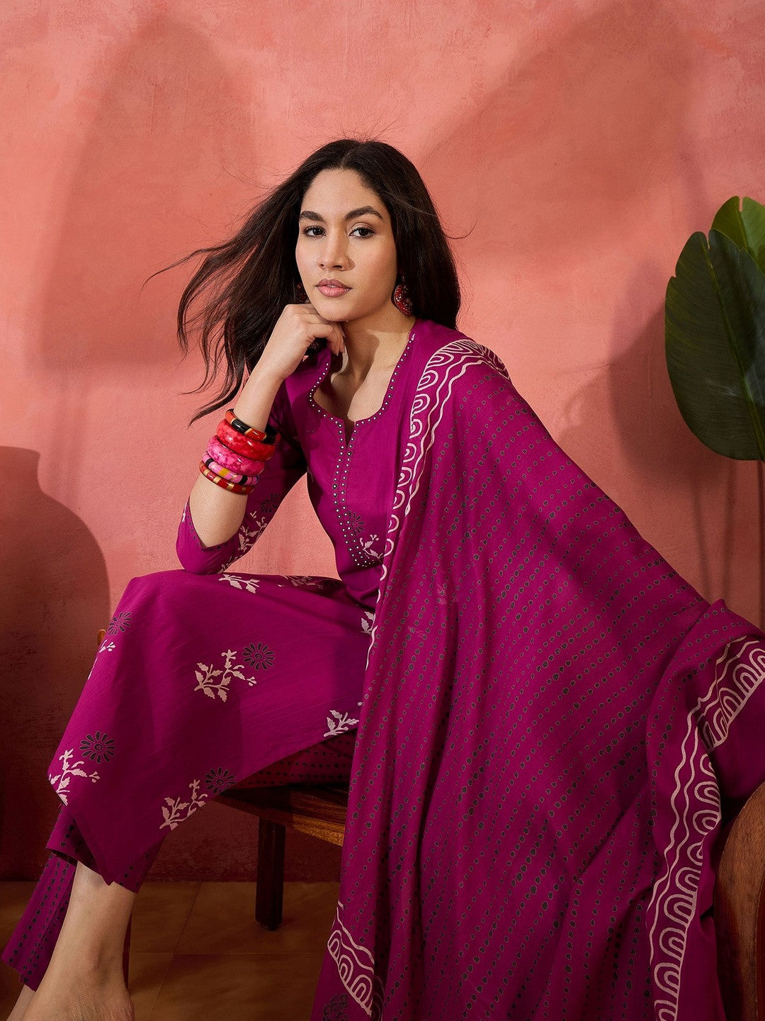 Printed Pure Cotton Round Neck Kurta & Trousers Kurta Set