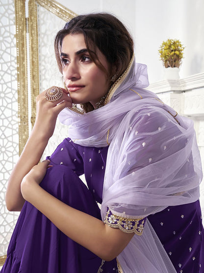 Dhiyona IN Women Floral Thread Sequinned Embroidered Kurta, Palazzos & Dupatta Set