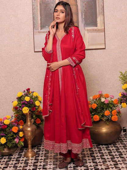Dhiyona CH Women Ethnic Motifs Embroidered Regular Sequinned Kurta Set With Dupatta