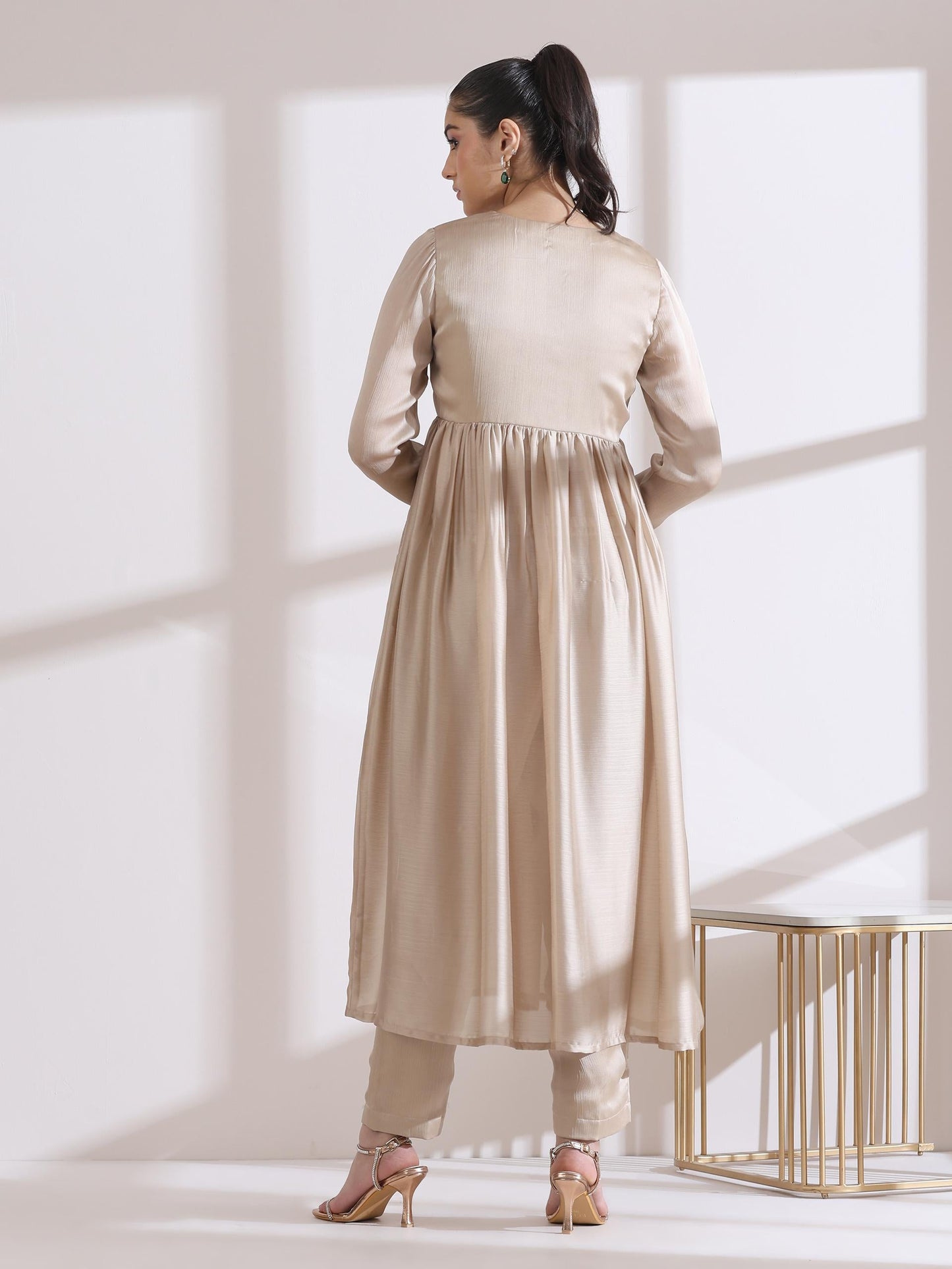 Dhiyona ST 3 Pc Set - Bare Bling Butter Chiffon Anarkali Suit With Embroidery Beads With Matching Pants And Dupatta