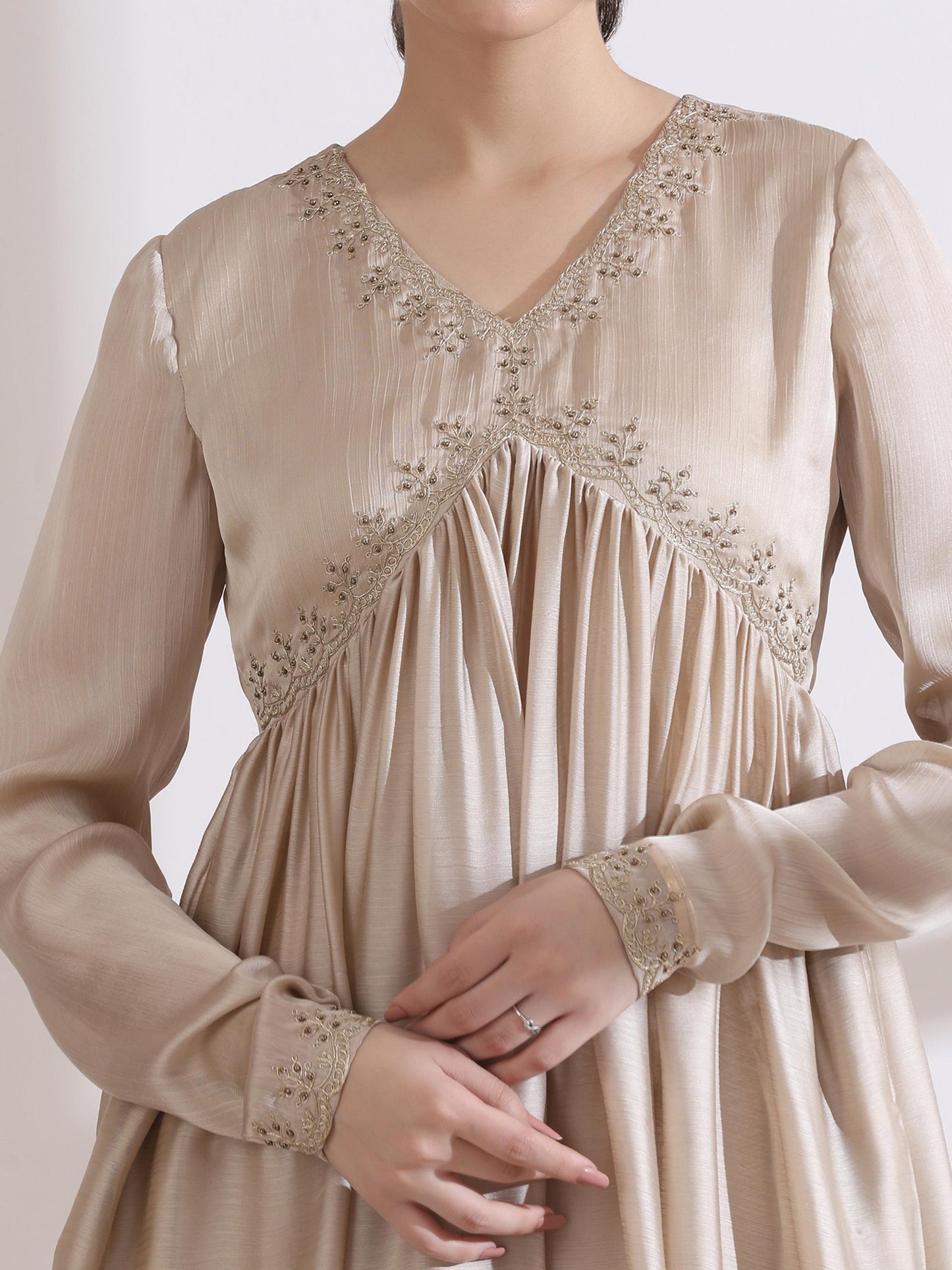 Dhiyona ST 3 Pc Set - Bare Bling Butter Chiffon Anarkali Suit With Embroidery Beads With Matching Pants And Dupatta