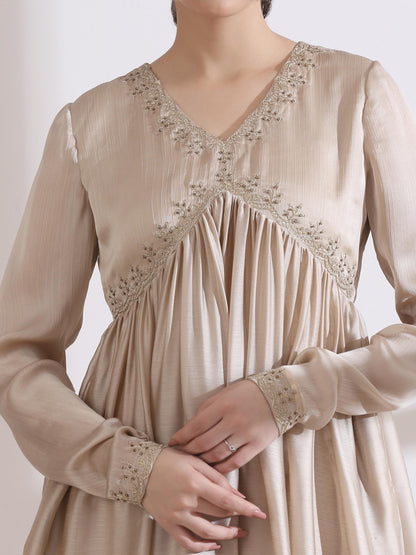 Dhiyona ST 3 Pc Set - Bare Bling Butter Chiffon Anarkali Suit With Embroidery Beads With Matching Pants And Dupatta