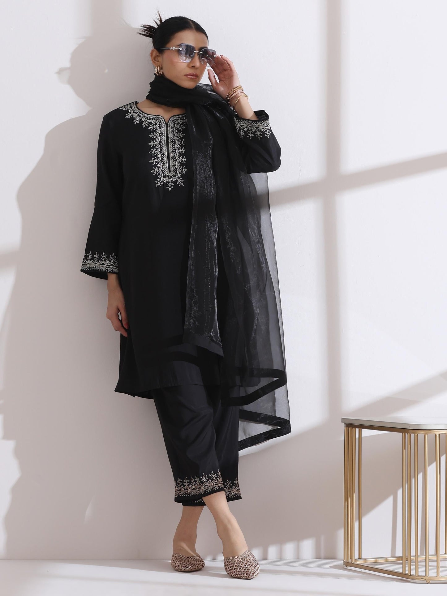 Dhiyona ST 1 Pc Dupatta - Black Glass Tissue Dupatta