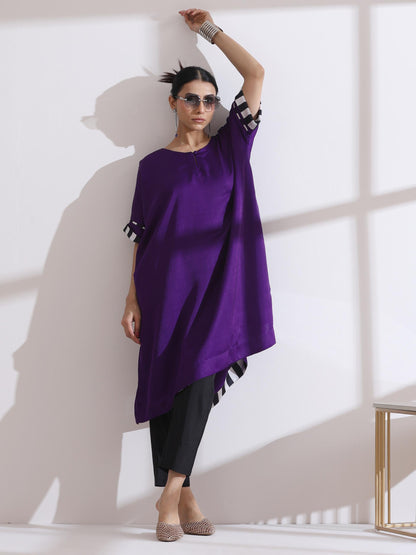 Dhiyona ST Women's Purple Easy Kurta with Chevron Inner Details 1 Piece | Straight Fit, Round Neck, 3/4 Sleeves, Workwear, (Lux Fabric)