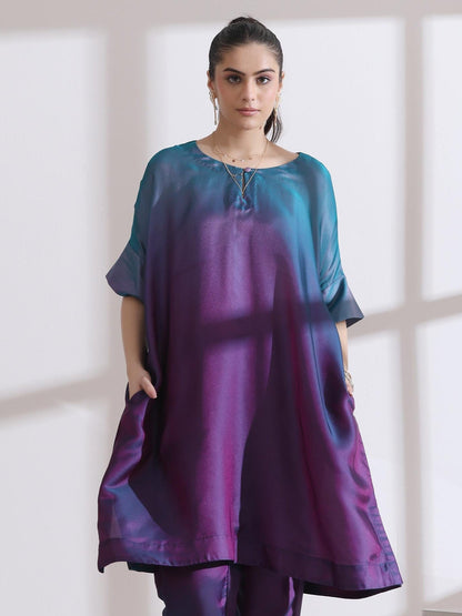 Dhiyona ST Women's Soft Chiffon Satin Rarity Ombre Kurta 1 Piece | Straight Fit, Round Neck, 3/4 Sleeves, Partywear, (Chiffon Satin)