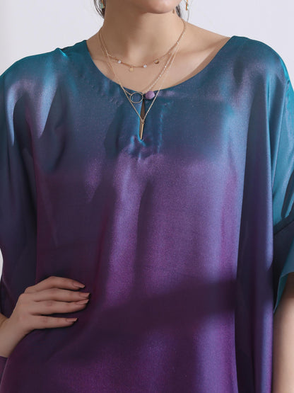 Dhiyona ST Women's Soft Chiffon Satin Rarity Ombre Kurta 1 Piece | Straight Fit, Round Neck, 3/4 Sleeves, Partywear, (Chiffon Satin)