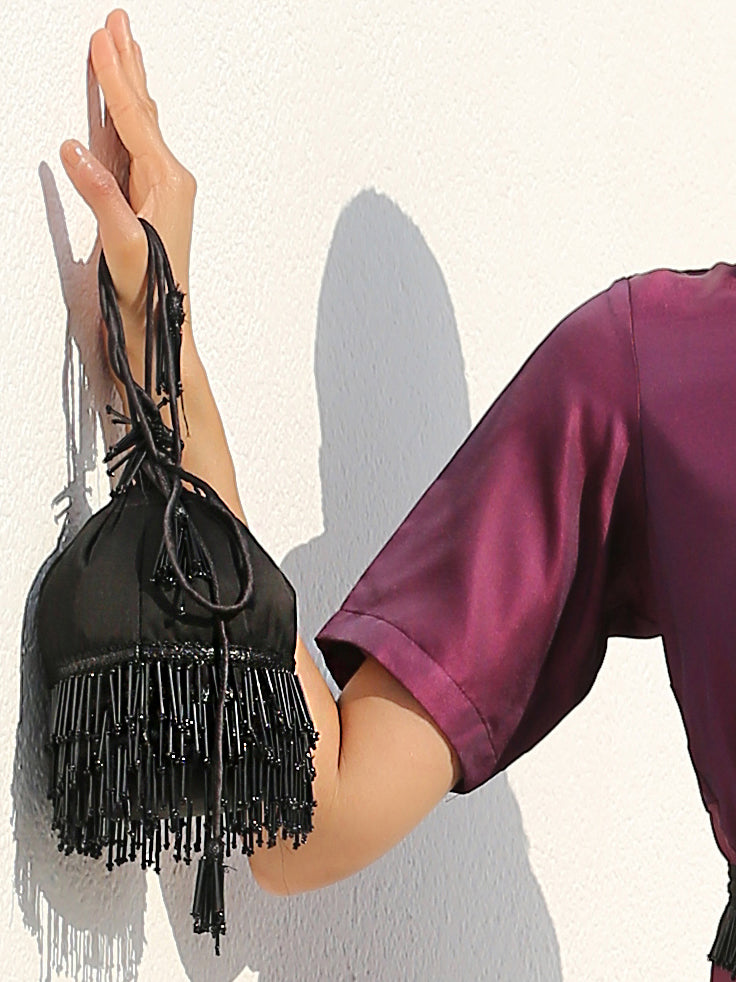 Dhiyona ST Potli - Black Sequin with hanging lace