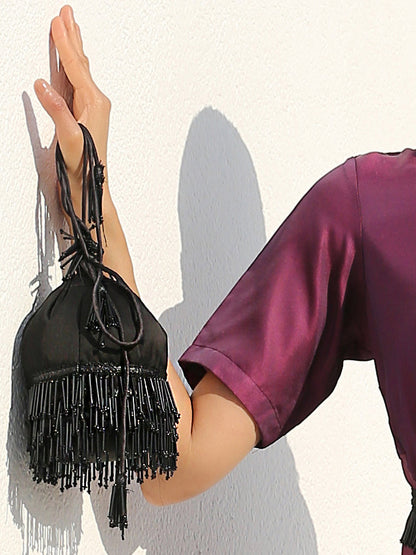 Dhiyona ST Potli - Black Sequin with hanging lace