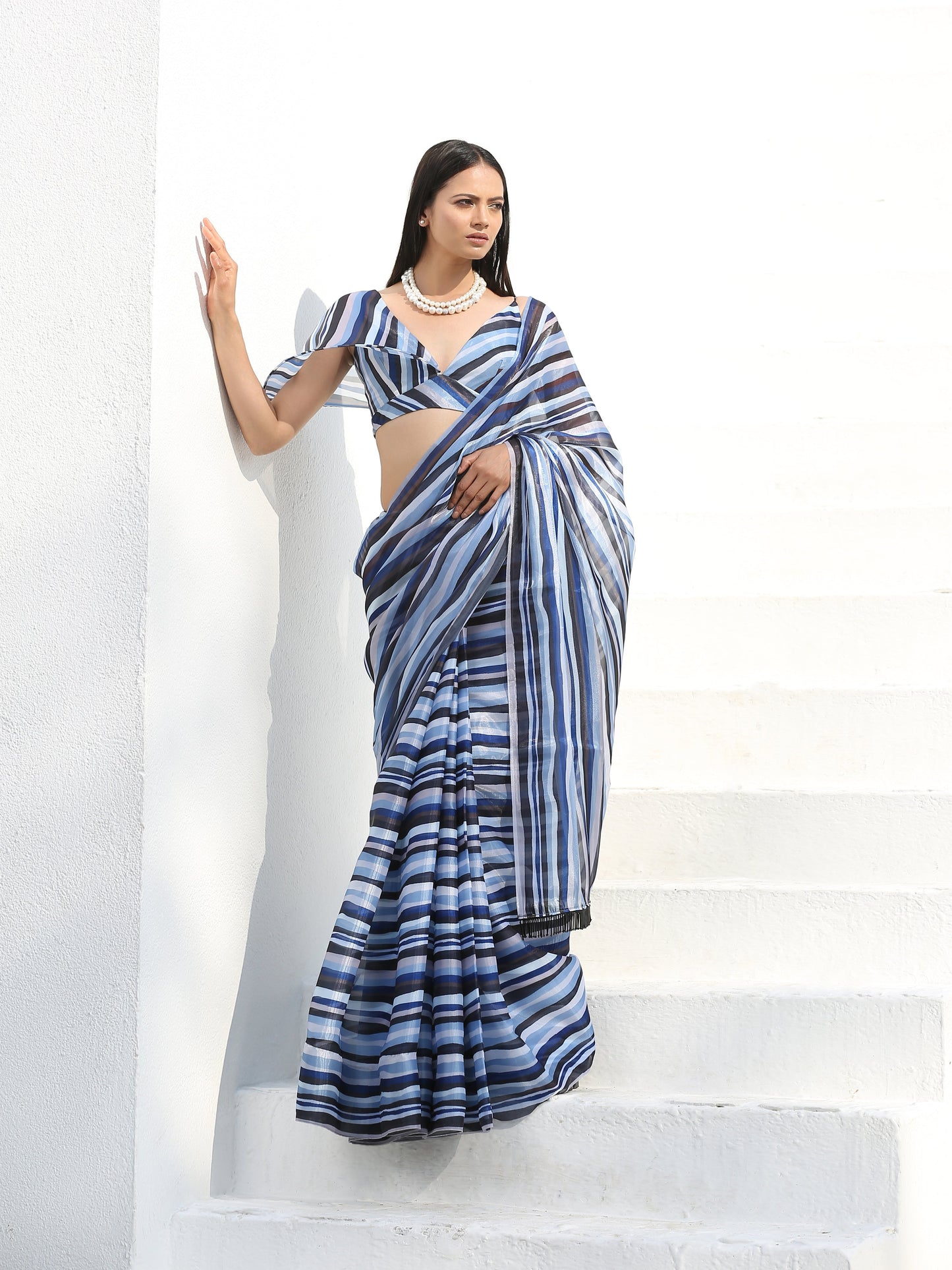 Dhiyona ST Shades of Blue Saree with Black Sequin Lace