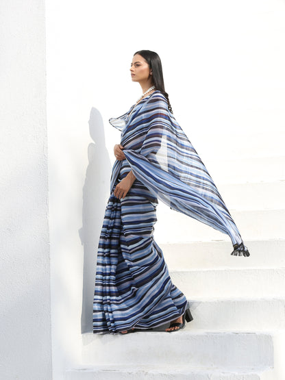 Dhiyona ST Shades of Blue Saree with Black Sequin Lace