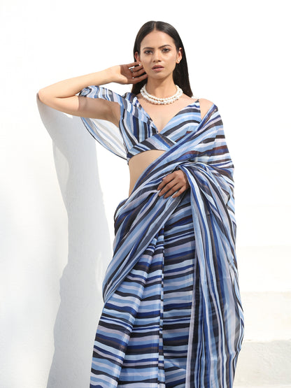 Dhiyona ST Blouse - Shades of Blue One Shoulder Sleeve Blouse