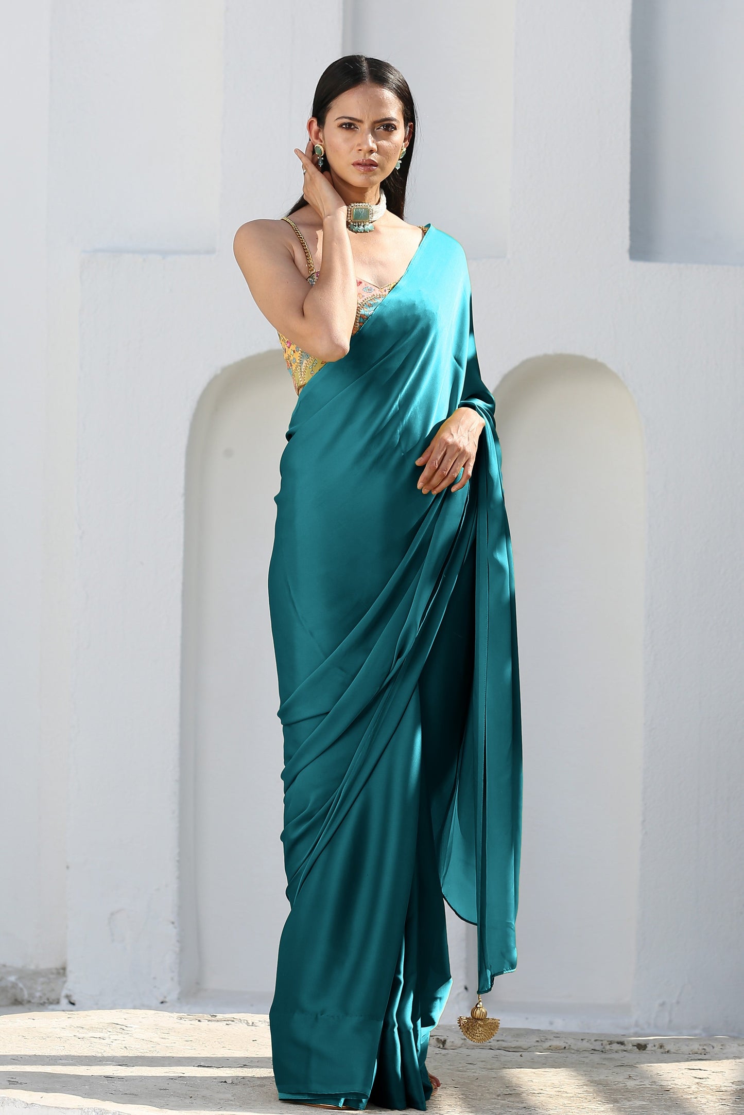 Dhiyona ST Mystic Blue Satin Saree