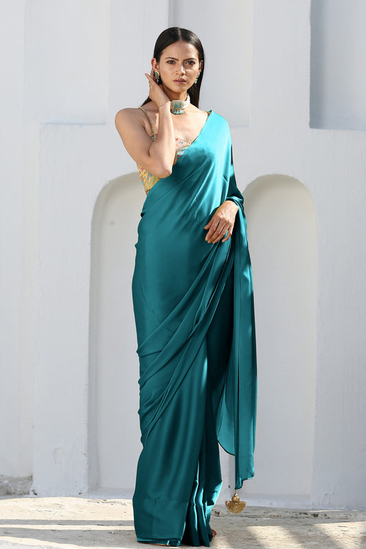 Dhiyona ST Mystic Blue Satin Saree