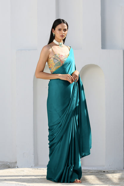 Dhiyona ST Mystic Blue Satin Saree
