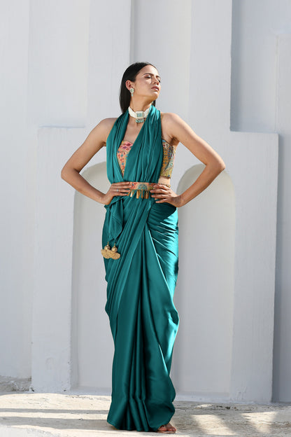 Dhiyona ST Mystic Blue Satin Saree
