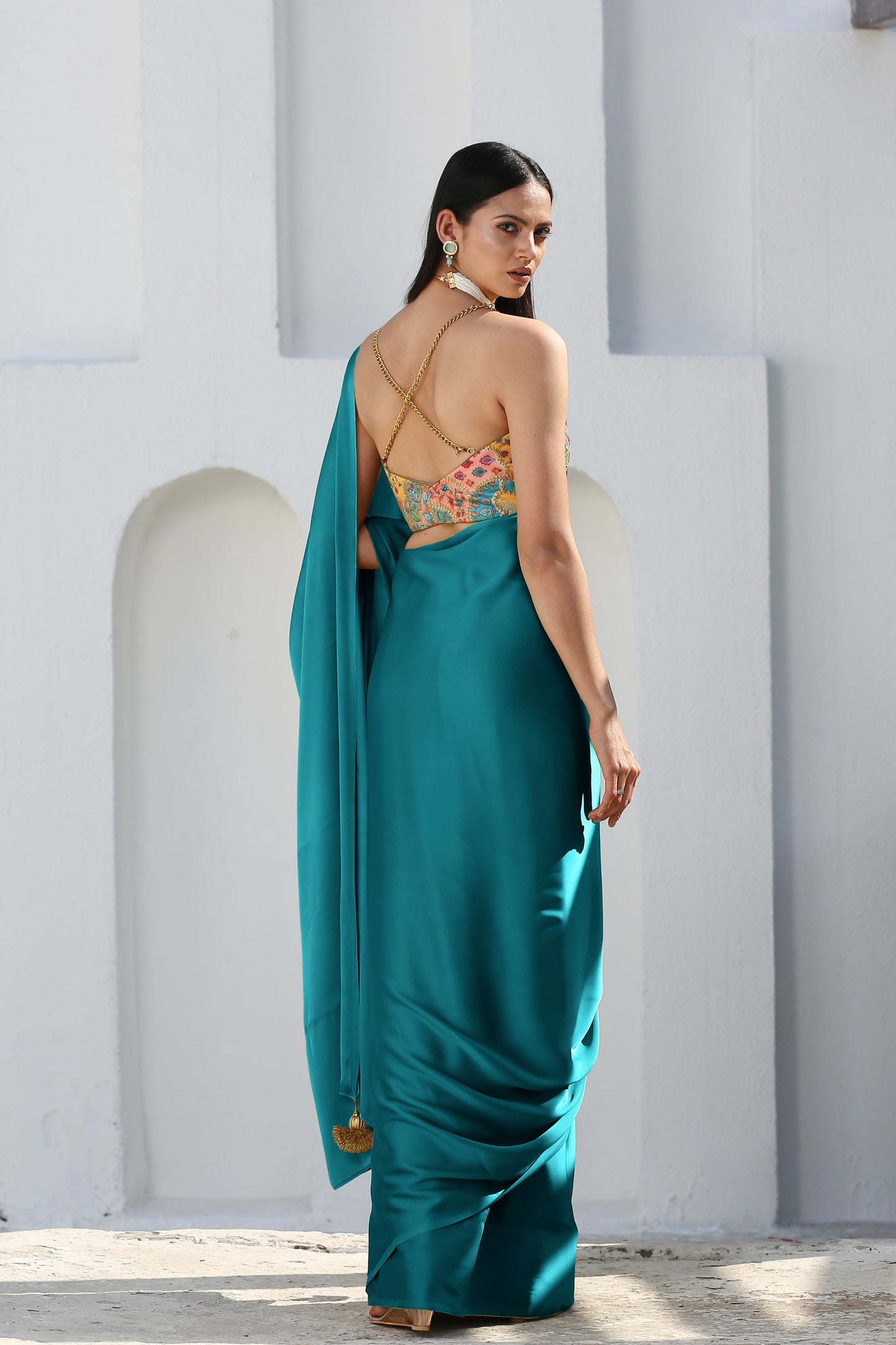 Dhiyona ST Mystic Blue Satin Saree