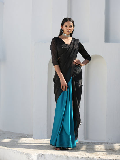 Dhiyona ST SET | Mystic Blue & Black Saree + Blouse