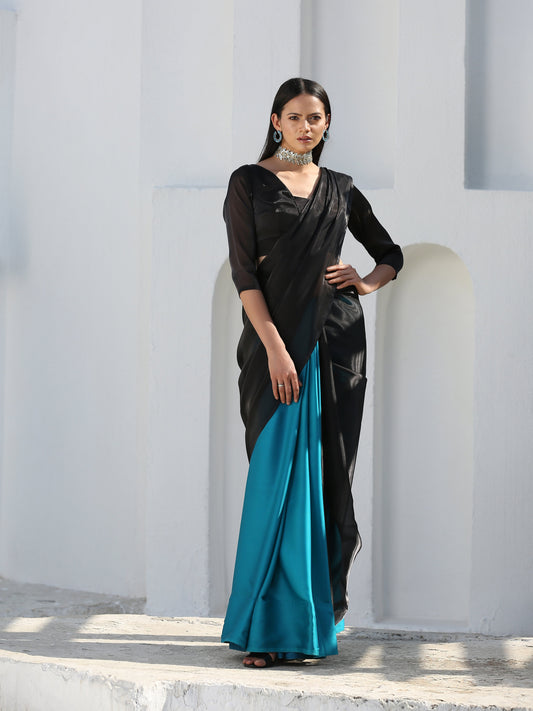 Dhiyona ST SET | Mystic Blue & Black Saree + Blouse