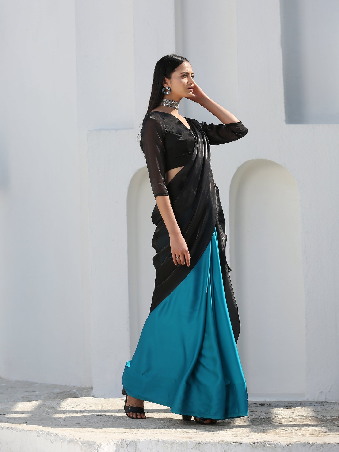 Dhiyona ST SET | Mystic Blue & Black Saree + Blouse
