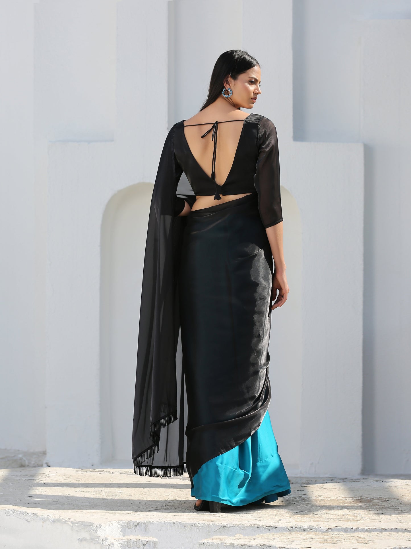 Dhiyona ST Blouse - Raven Black Organza V Neck