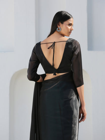 Dhiyona ST Blouse - Raven Black Organza V Neck