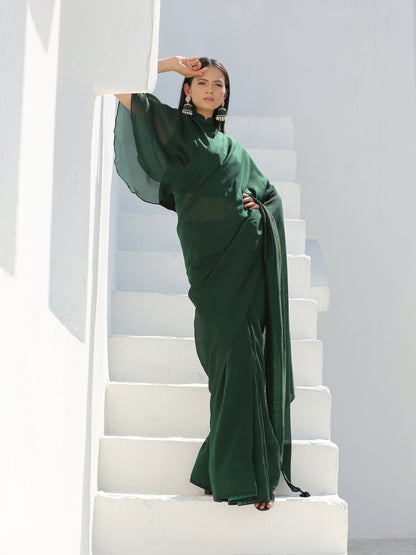 Dhiyona ST SET | Lush Green Shimmer Saree + Blouse + Belt