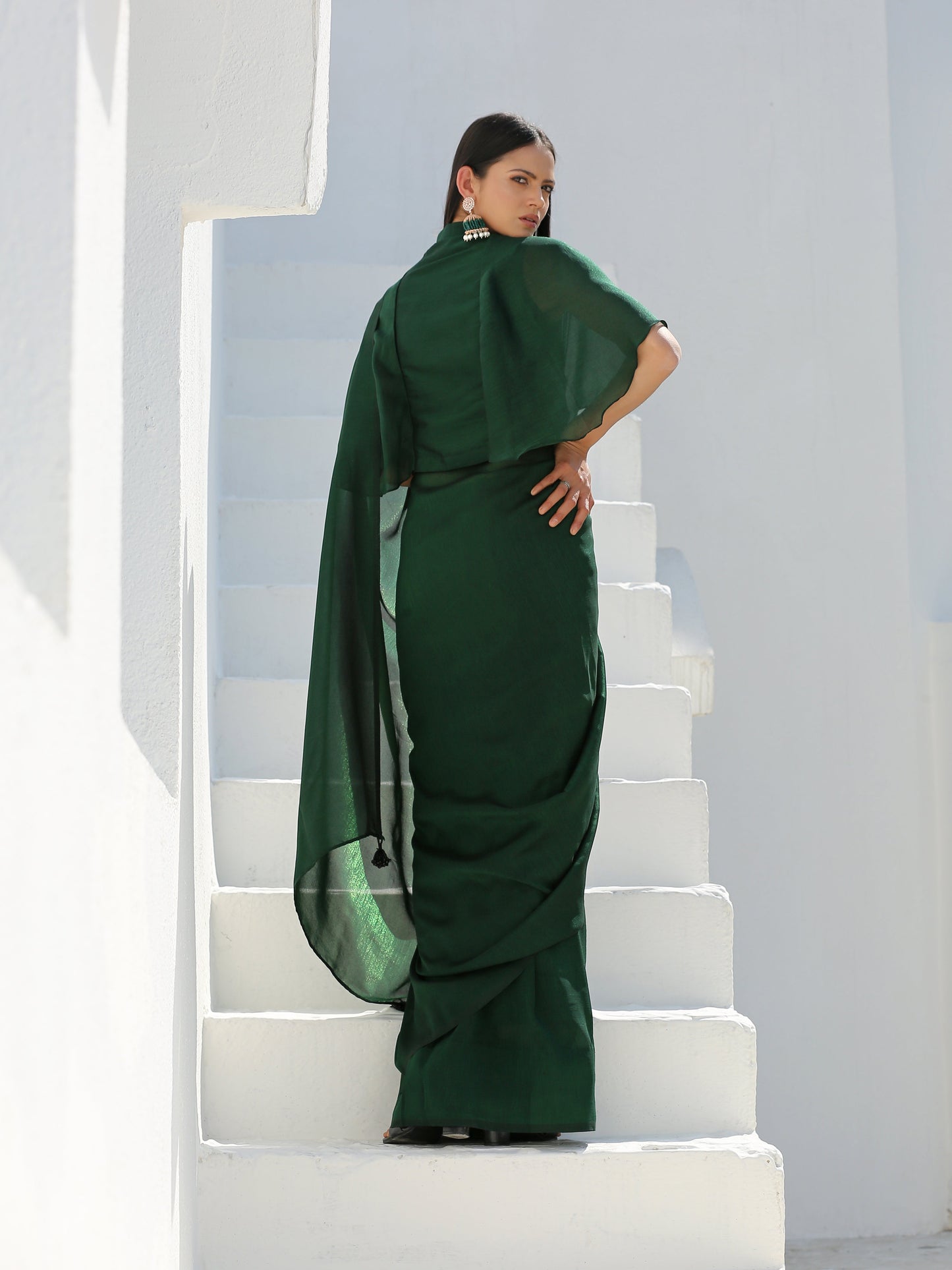Dhiyona ST Blouse - Lush Green Shimmer Cape Blouse