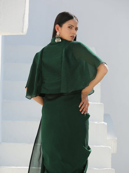 Dhiyona ST Blouse - Lush Green Shimmer Cape Blouse