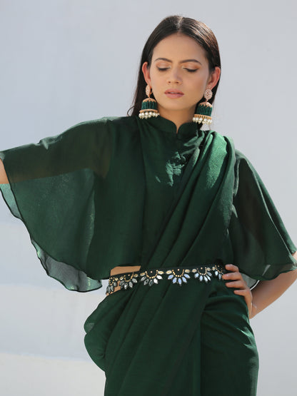 Dhiyona ST Blouse - Lush Green Shimmer Cape Blouse