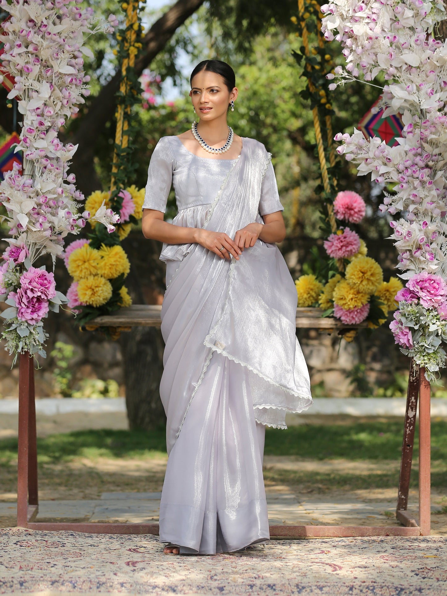 Dhiyona ST Silver Ice Saree with Lace