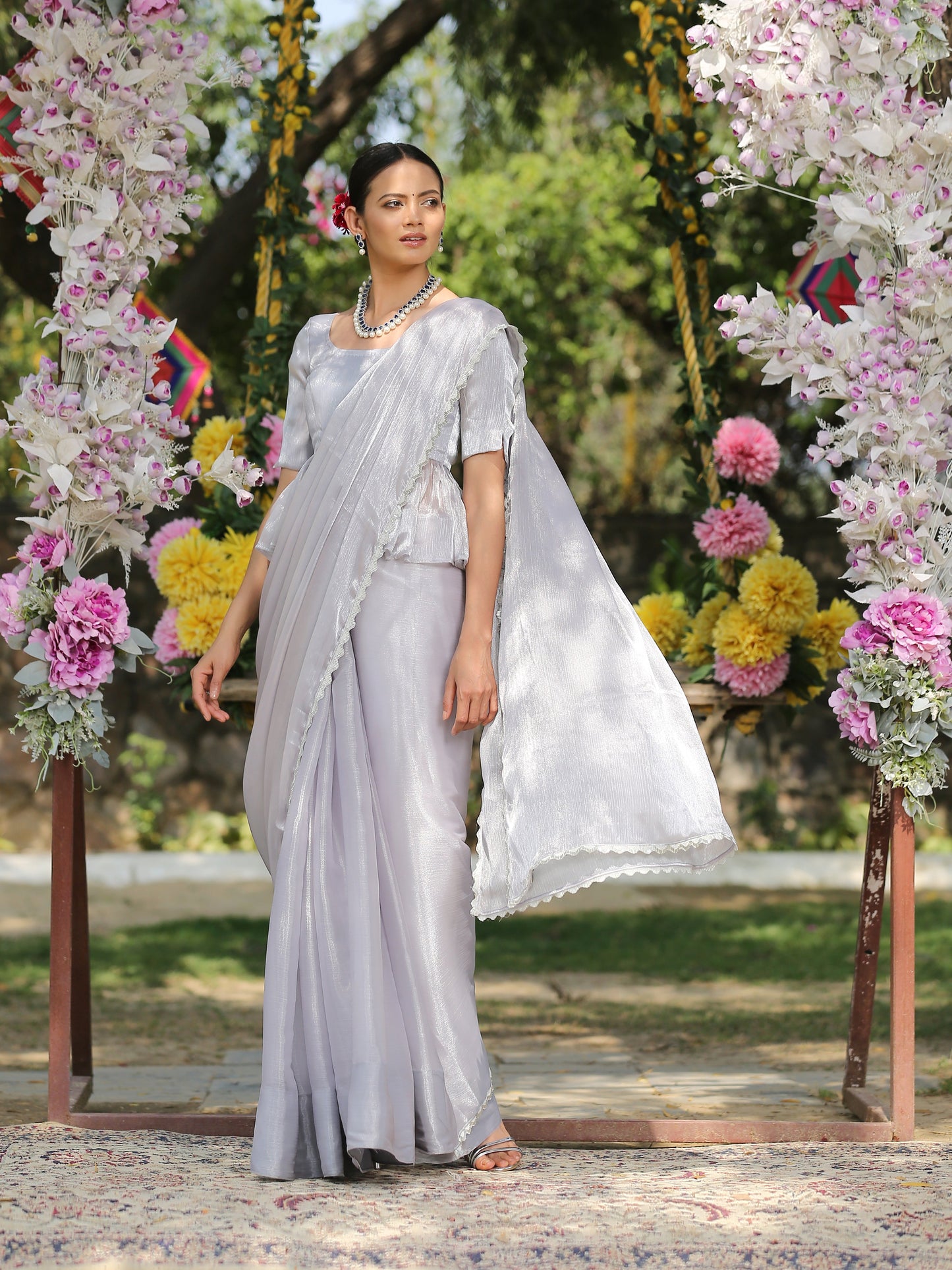 Dhiyona ST Silver Ice Saree with Lace