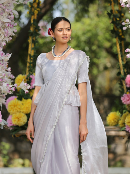 Dhiyona ST Silver Ice Saree with Lace