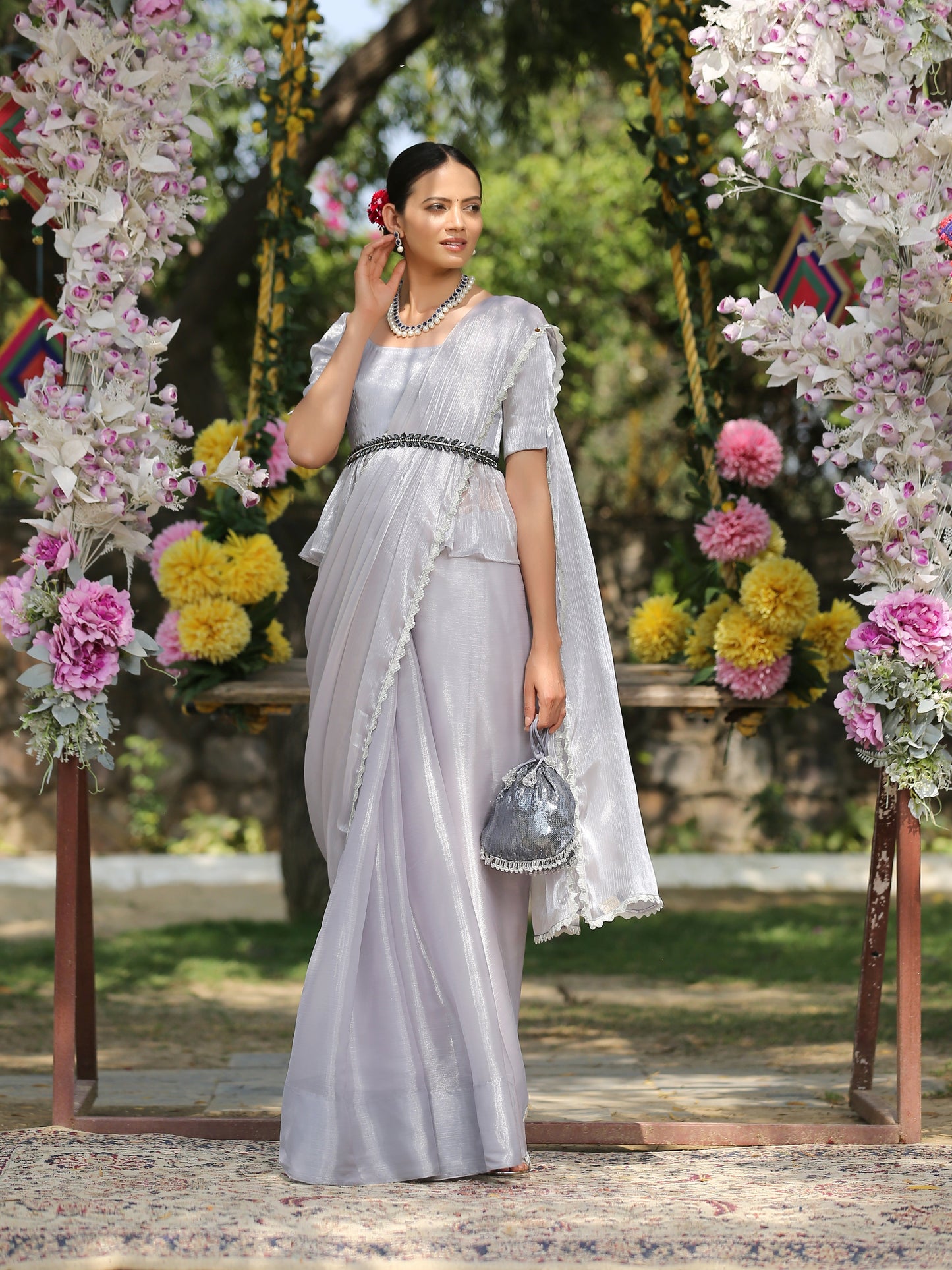 Dhiyona ST Silver Ice Saree with Lace