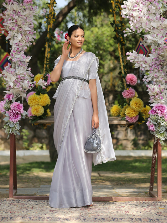 Dhiyona ST Silver Ice Saree with Lace