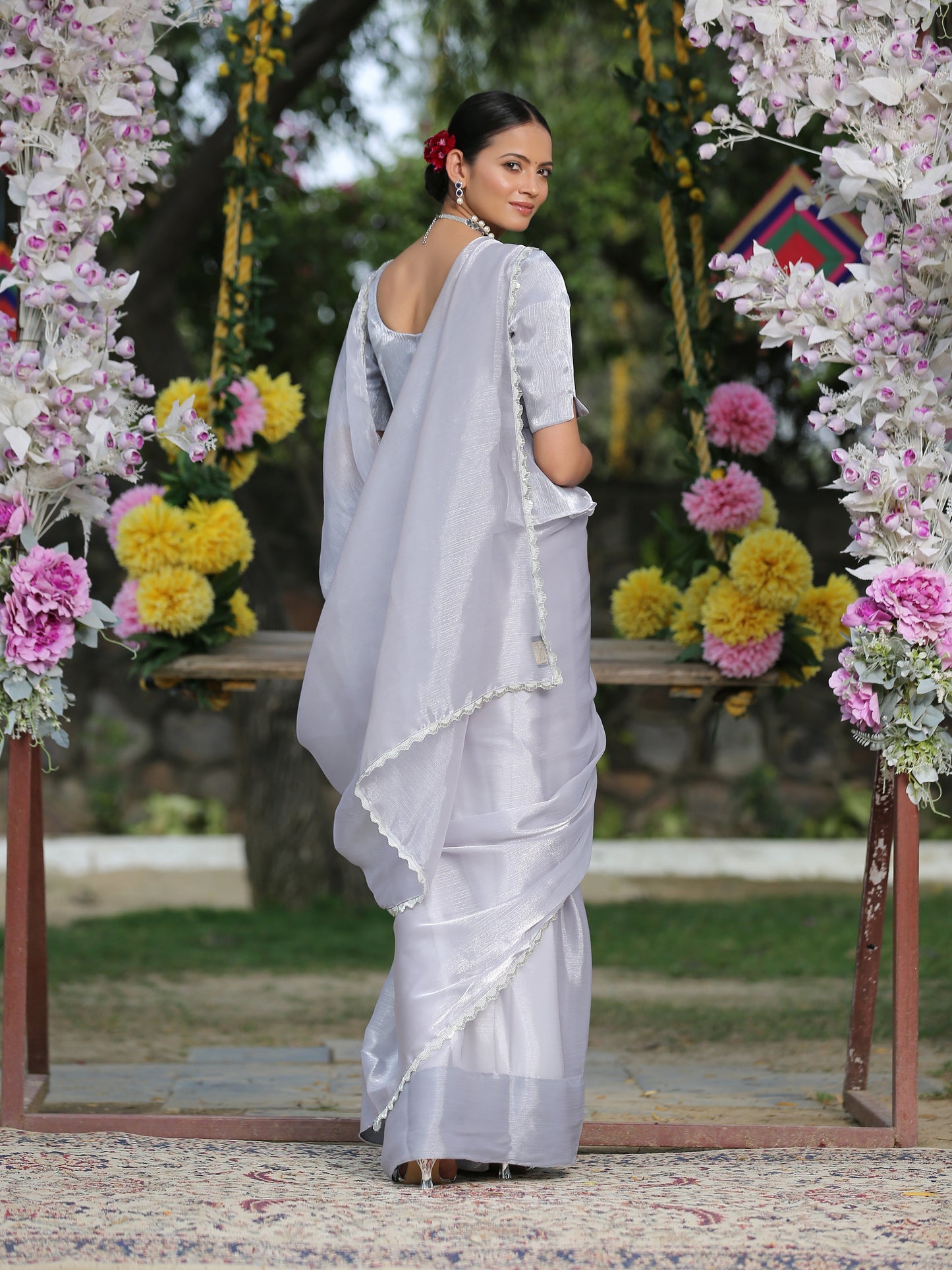 Dhiyona ST Silver Ice Saree with Lace